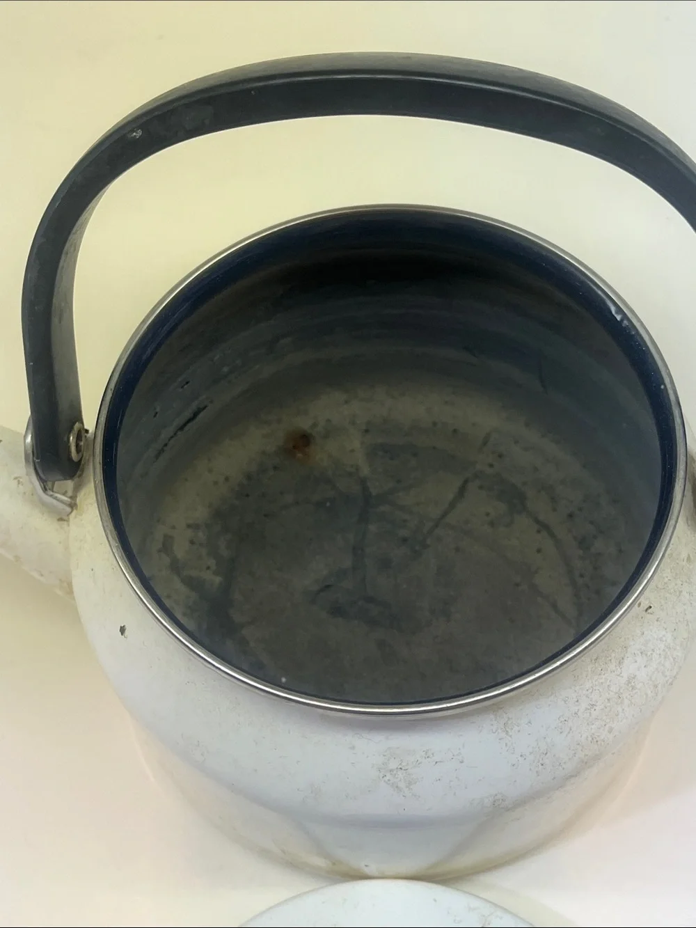 White Enamel Tea Kettle with Black Handle Vintage Siam Fuji Ware